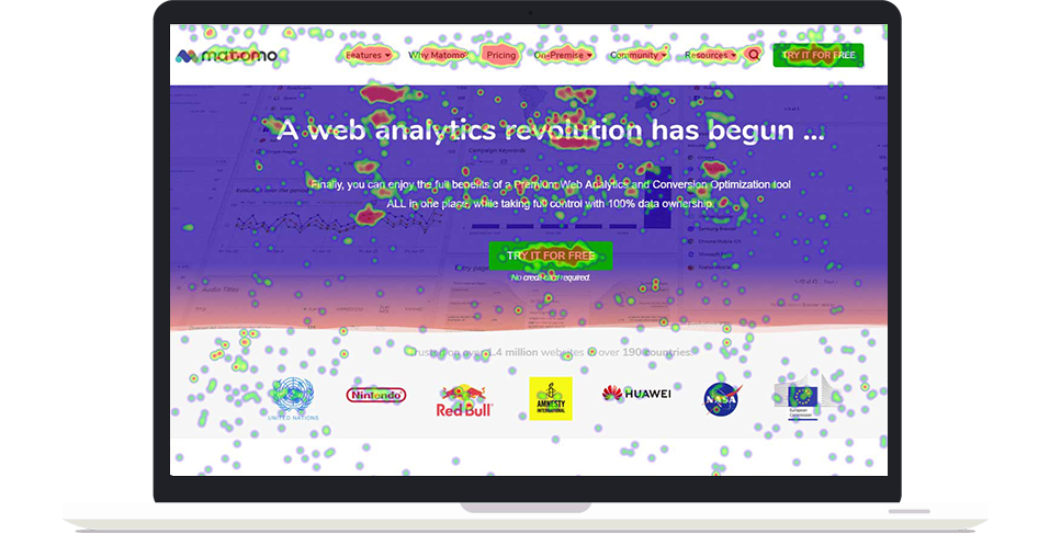 Matomo Heatmap tracking on Matomo's homepage