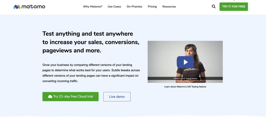 Matomo A/B testing page