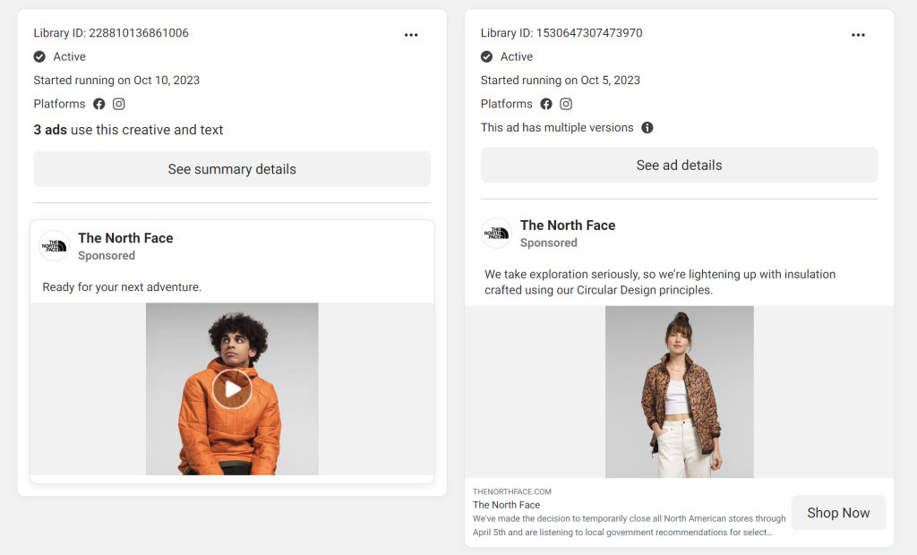 Example of demographic ad targeting by The North Face