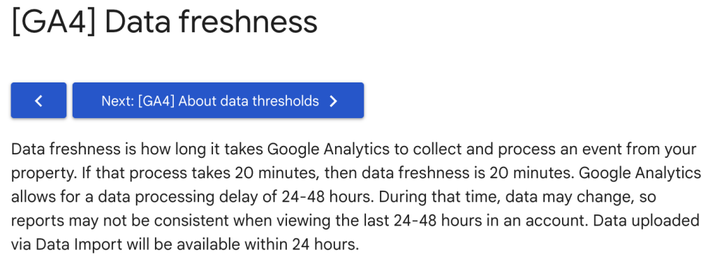 Data processing time in GA4