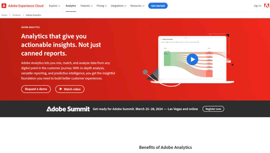 Screenshot of the Adobe Analytics homepage