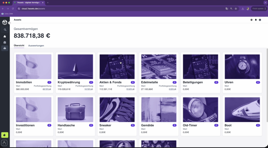 7Assets screenshot of dashboard