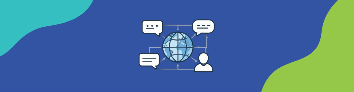 An image of a person interacting with chat bubbles symbolises the usage of AI agents and chatbots and how it affects web analytics.